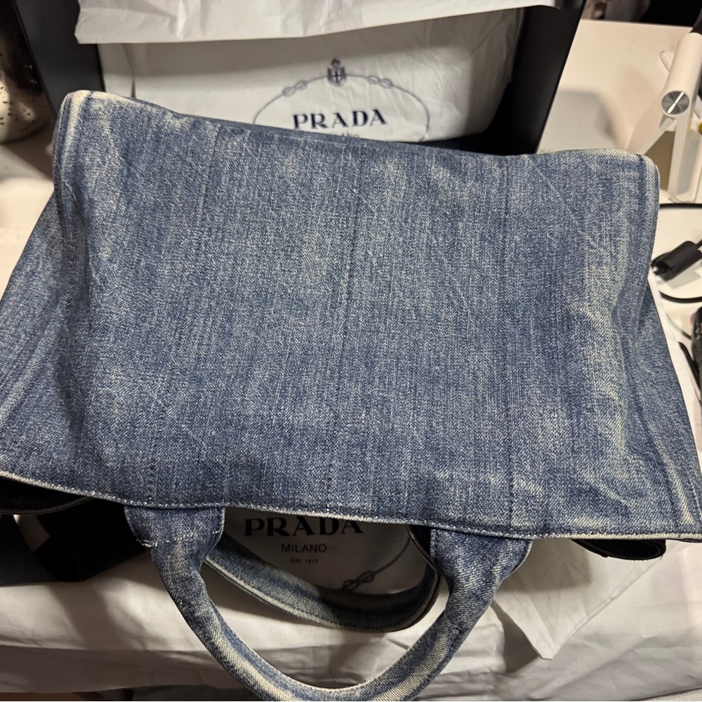 Prada Canapa studded with sparkly bling Blue Denim Studded Tote Bag - Picture 4 of 14